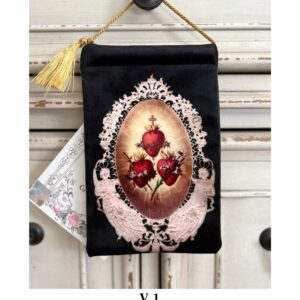 Three Hearts Velvet Blessing Carrier , Catholic Gift (8x5 inches)