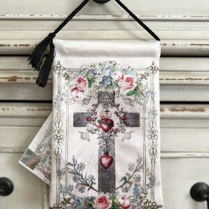 VERY old CROSS and HEARTS, Velvet Blessing Carrier, Hd Image 8 by 5 inches , 2 beautiful sides.