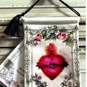 SACRED HEART WHITE Velvet Blessing Carrier, Hd Image 8 by 5 inches , 2 beautiful sides.