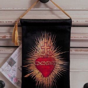 SACRED HEART BLACK ,Velvet Blessing Carrier, Hd Image 8 by 5 inches , 2 beautiful sides.