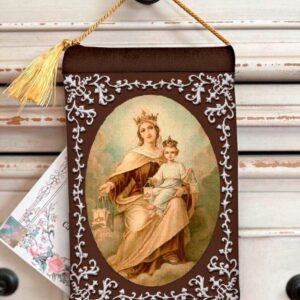 CARMELITE BROWN SCAPULAR Velvet Blessing Carrier, Hd Image 8 by 5 inches , 2 beautiful sides.