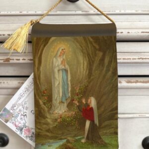 OUR LADY of LOURDES Velvet Blessing Carrier, Hd Image 8 by 5 inches , 2 beautiful sides.