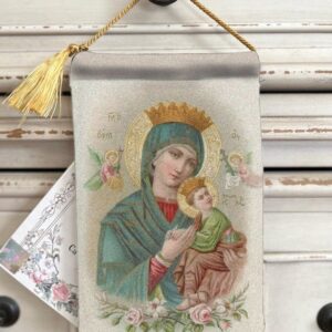 OUR MOTHER Of PERPETUAL  Help Velvet Blessing Carrier, Hd Image 8 by 5 inches , 2 beautiful sides.