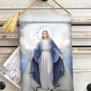 Our Lady of Grace Velvet Blessing Carrier: HD Image, Satin Tassel