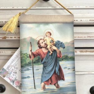 SAINT CHRISTOPHER Velvet Blessing Carrier, Hd Image 8 by 5 inches , 2 beautiful sides.