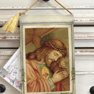 JESÚS CARRYING The CROSS , Velvet Blessing Carrier, Hd Image 8 by 5 inches , 2 beautiful sides.